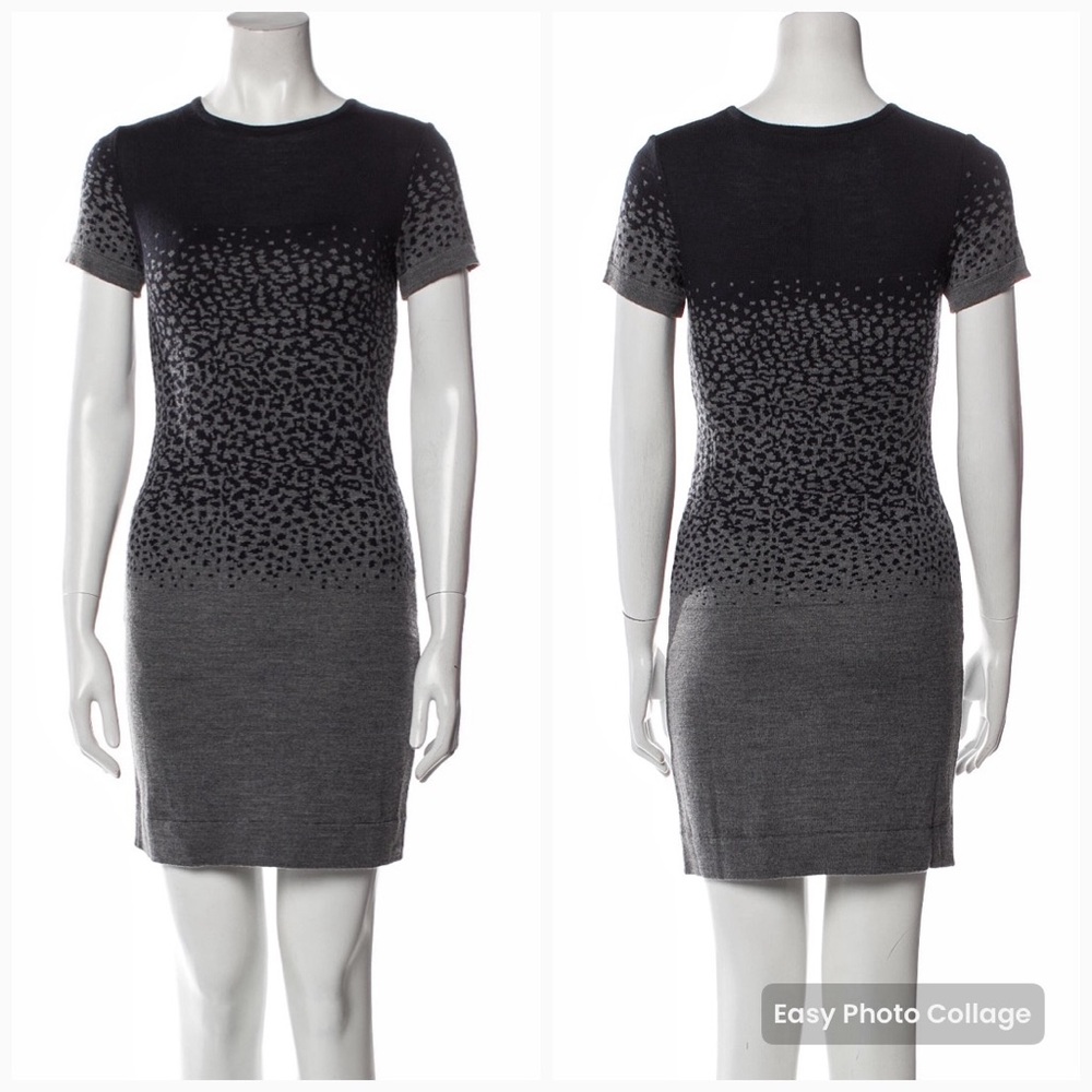 Cut25 by Yigal Azrouël Grey Black Ombre Animal Print Mini Sweater Dress XS NEW
